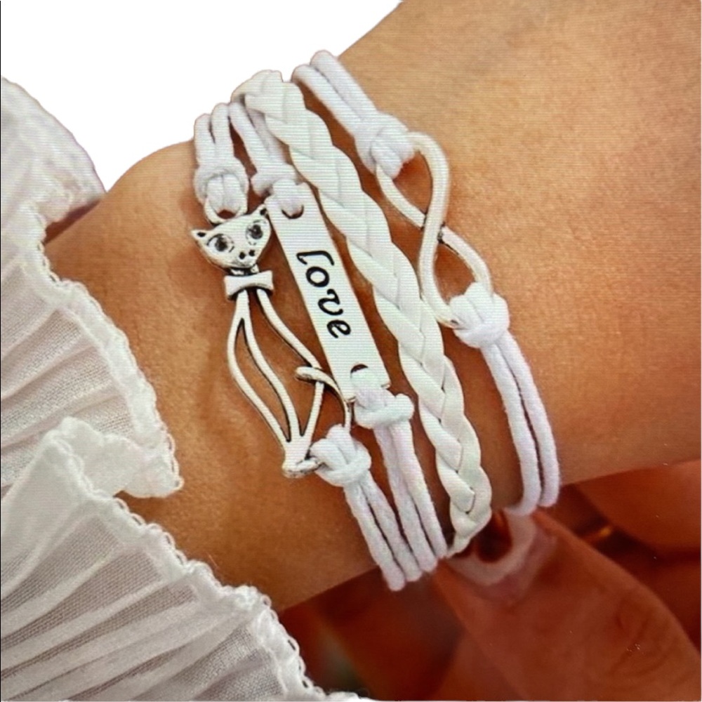 White Leather Layered Boho Bracelet